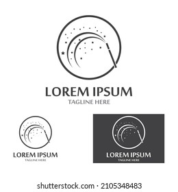 magician's hat and magic wand icon logo vector