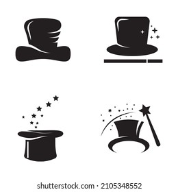 magician's hat and magic wand icon logo vector