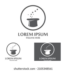 magician's hat and magic wand icon logo vector