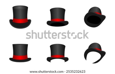 magician's hat set with red ribbon. vector illustration isolated on white background.