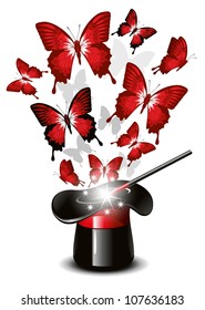 Magician's hat, wand and butterflies