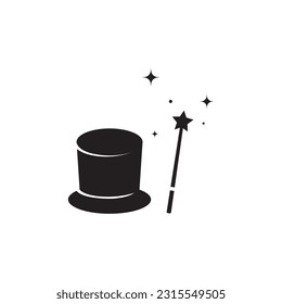 Magician's Hat and Wand Logo Vector Design.