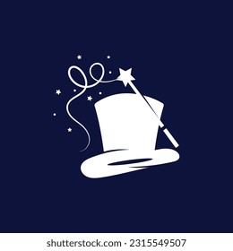 Magician's Hat and Wand Logo Vector Design.