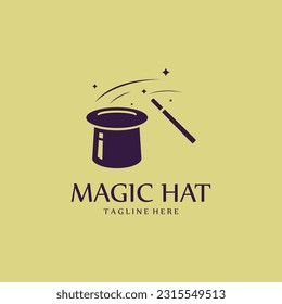 Magician's Hat and Wand Logo Vector Design.