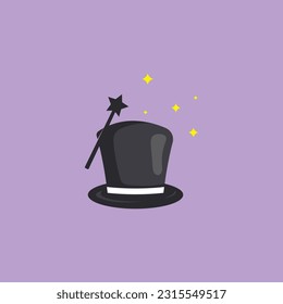 Magician's Hat and Wand Logo Vector Design.
