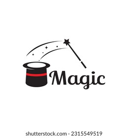 Magician's Hat and Wand Logo Vector Design.