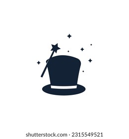 Magician's Hat and Wand Logo Vector Design.