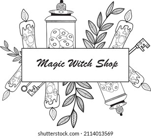 Magick witch shop banner. An item from the shop of the witch.