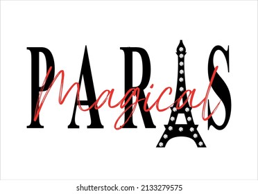 magicl paris slogan vector handdrawn design eifel tower vector