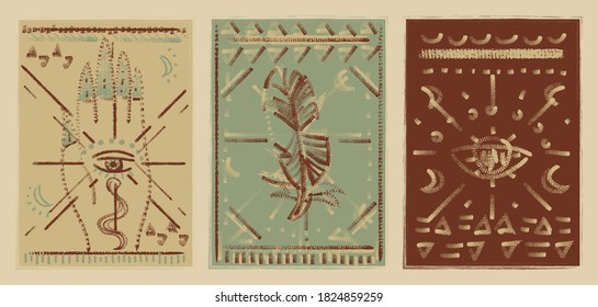 Magic,Maya,Gypsy pencil vintage abstract for social media, postcards, print. [Hand drawn]