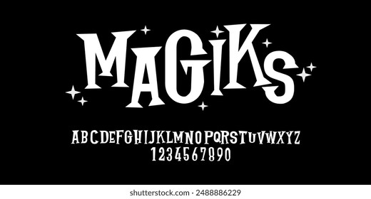 Magiks es un tipo de letra original manuscrito inspirado en los libros de pulpa de Antiguas, portadas de revistas, oldskul, películas B y películas de terror. Vector EPS10.