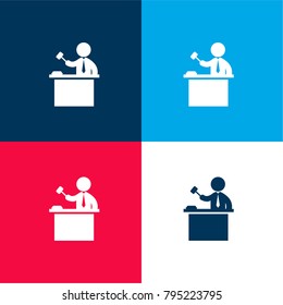 Magistrate with hammer four color material and minimal icon logo set in red and blue