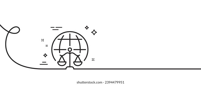 Magistrates court line icon. Continuous one line with curl. Justice scales sign. Internet law symbol. Magistrates court single outline ribbon. Loop curve pattern. Vector