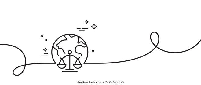 Magistrates court line icon. Continuous one line with curl. Justice scales sign. Internet law symbol. Magistrates court single outline ribbon. Loop curve pattern. Vector