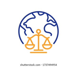 Icono de línea judicial de Magistrates. Señal de escalas de justicia. Símbolo de ley de Internet. Concepto colorido del contorno de línea delgada. Icono de corte de magistrados de estilo lineal. Trazo editable. Vector