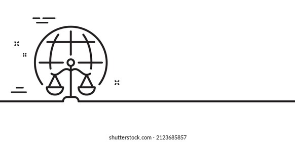 Magistrates court line icon. Justice scales sign. Internet law symbol. Minimal line illustration background. Magistrates court line icon pattern banner. White web template concept. Vector