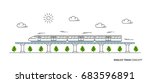 Maglev rail train vector illustration. Electric fast train line art concept. Monorail subway with magnet levitation technology graphic design.
