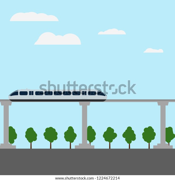Maglev rail train vector illustration. Electric\
fast train line art concept. Monorail subway with magnet levitation\
technology graphic\
design.