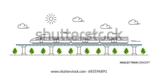 Maglev rail train vector illustration. Electric\
fast train line art concept. Monorail subway with magnet levitation\
technology graphic\
design.\
