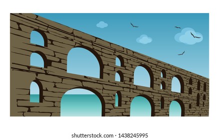 El acueducto Maglova construido por el arquitecto otomano Sinan Istanbul Turkey. El acueducto Maglova en turco es un puente acueducto otomano del Sistema de Abastecimiento de Agua Kırkcesme, completado en 1563. 2 pisos