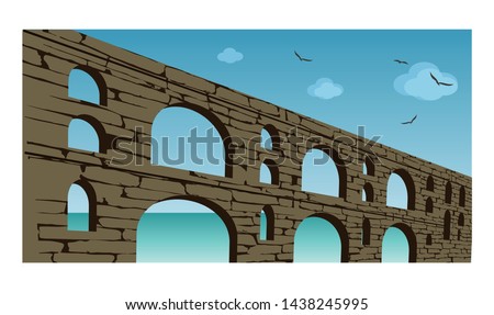 The Maglova Aqueduct built by Master Ottoman Architect Sinan Istanbul Turkey. Maglova Aqueduct in Turkish, is an Ottoman aqueduct bridge of the Kırkcesme Water Supply System completed in 1563. 2 floor