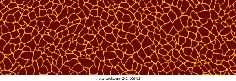 Magma or volcanic lava texture background, horizontal banner. Flat vector illustration
