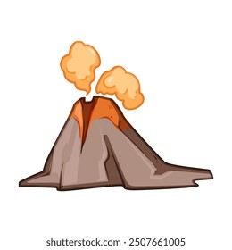 Cartoon zum Vulkanausbruch von Magma. Lavaasche, pyroklastische Caldera, tektonisches Erdbeben-Vulkanausbruch-Zeichen. einzelne Symbol, Vektorgrafik