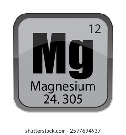 Magnesium 12. Mg vector symbol. Twelve atomic detail. Mass 24.305.