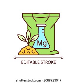 Magnesium fertilizer RGB color icon. Chemical plant and soil supplement. Magnesia ground enrichment. Minerals and nutrients. Isolated vector illustration. Simple filled line drawing. Editable stroke