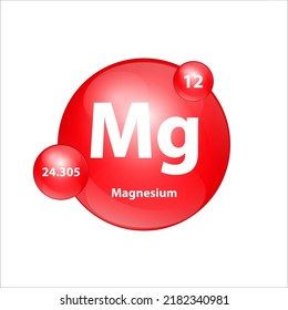 Magnesium (Mg) icon structure chemical element round shape circle red easily.  Chemical element of periodic table Sign with atomic number. Study in science for education. 3D Illustration vector.