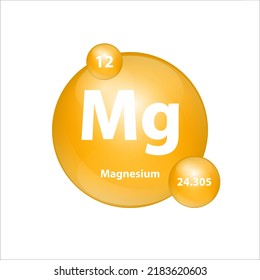 Magnesium (Mg) icon structure chemical element round shape circle yellow dark. Chemical element of periodic table Sign with atomic number. Study in science for education. 3D Illustration vector. 