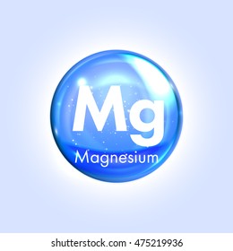 Magnesium mineral blue icon. Vector 3D glossy drop pill capsule  Mineral and vitamin complex. Healthy life medical and dietary supplement