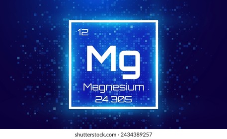 Magnesium. Periodic Table Element with Symbol Mg. Chemical Element Card with Number and Atomic Weight. Design for Education, Lab, Science Class. Vector Illustration.