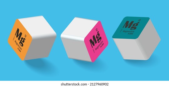 Magnesium. Series Chemical elements. Substances necessary for human health. Micro and macro elements, nutrients. Chemical element with valency, atomic mass and ordinal number in the periodic table. 