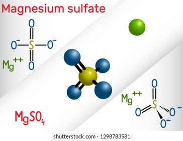 Magnesium sulfate molecule. It is is an inorganic salt and pharmaceutical drug. Structural chemical formula and molecule model. Vector illustration  