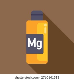 Magnesium supplement bottle with a long shadow on a brown background