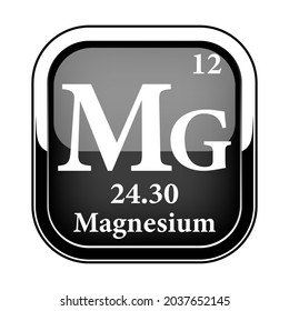 Magnesium symbol.Chemical element of the periodic table on a glossy black background in a silver frame.Vector illustration.
