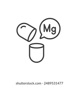 Magnesium vitamin pill capsule linear icon, Mg nutritional supplement, healthcare concept, pharmaceutical industry, isolated linear vector illustration