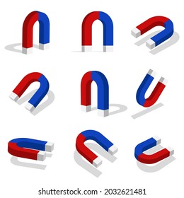 Magnet 3d icon illustration with different views and angles