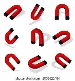 Magnet 3d icon illustration with different views and angles