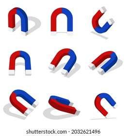 Icono de imán 3d con diferentes vistas y ángulos