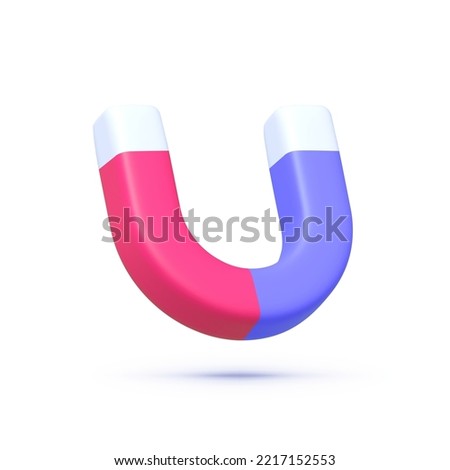 Magnet in 3D style on white background. 3d icon with magnet 3d for marketing design. Computer technology concept. Marketing concept. 3d cartoon simple vector illustration. Vector illustration icon