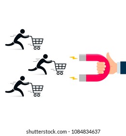 Magnet attract customers illustration. Vector business conept.