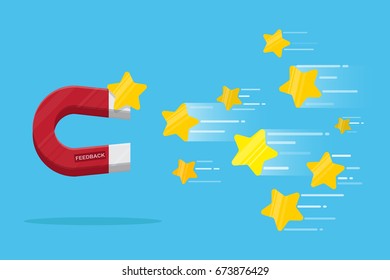 magnet attract a lot of stars for quality rating.feedback rating concept.