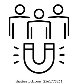 A magnet attracting customers, symbolizing customer acquisition and business growth round line vector icon with editable stroke