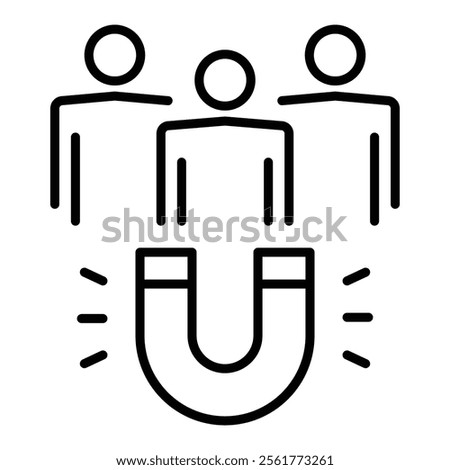 A magnet attracting customers, symbolizing customer acquisition and business growth round line vector icon with editable stroke