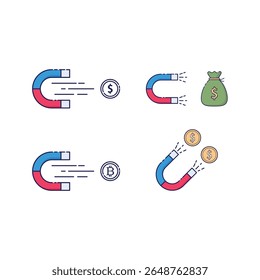 Ilustração do ícone de atração de ímã em dólar