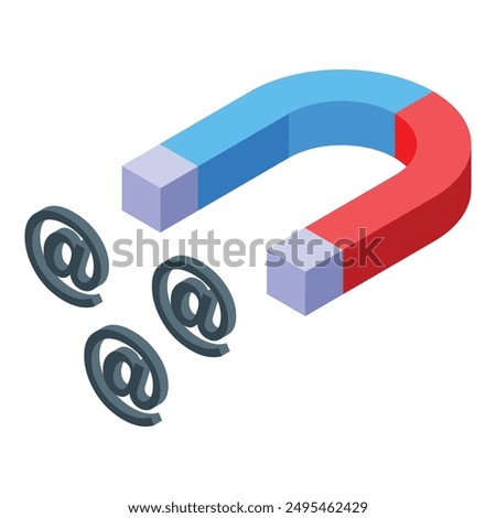 Magnet is attracting email symbols representing email marketing