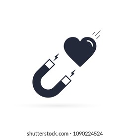 Magnet attracting heart icon, Vector isolated illustration in Flat design.