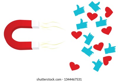 Magnet attracting likes. vector illustration